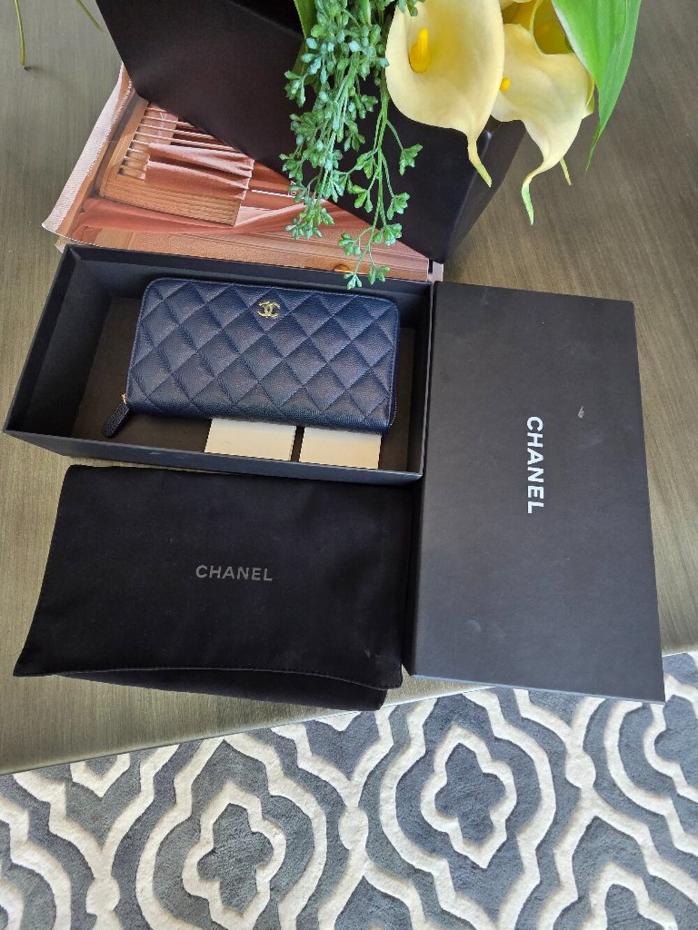 New CHANEL Classic Zip Long Wallet Navy Blue